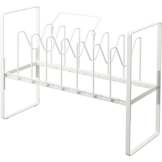 Yamazaki Jitsugyo 5593 Under Sink Height Adjustable Pot Lid & Frying Pan Storage Rack, 2 Tiers, White, Approximately W52 x D26 x H38~41cm (Including Handle Rest) Tower Frying Pan Rack with 7 Divider Parts and Handheld Rest