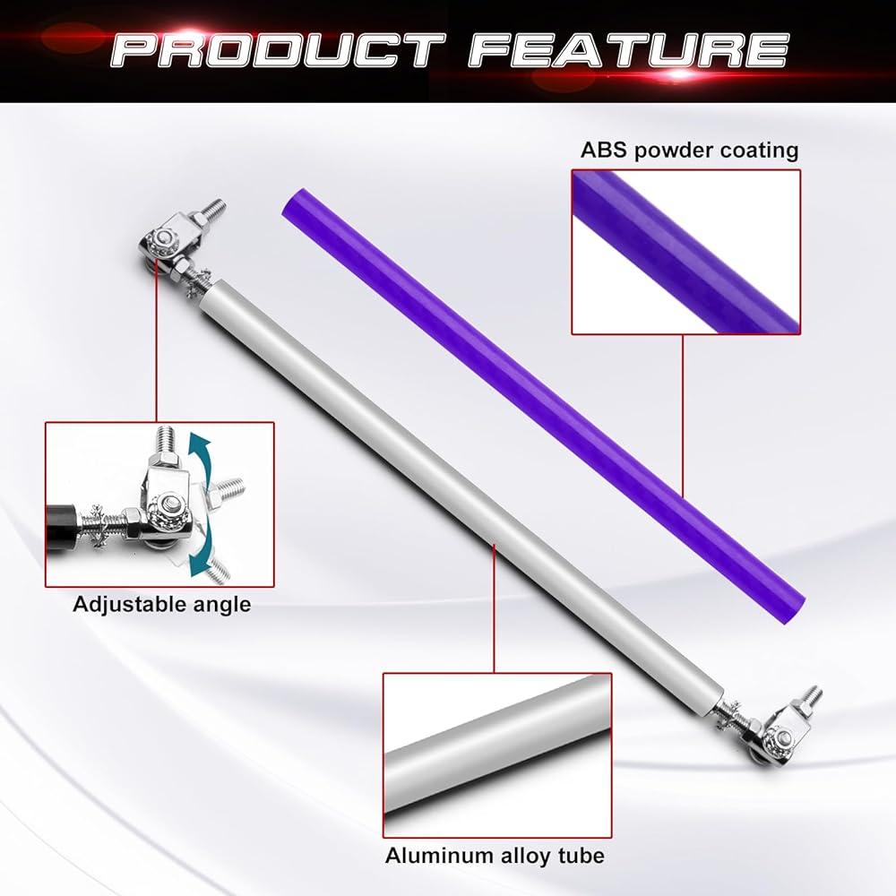 XOTIC TECH Front Bumper Lip Lip Sputter Diffuser Strut Rod Tie Bar Adjustable 10 inch ~ 13 inch 2 Compatible Most vehicles [Purple]