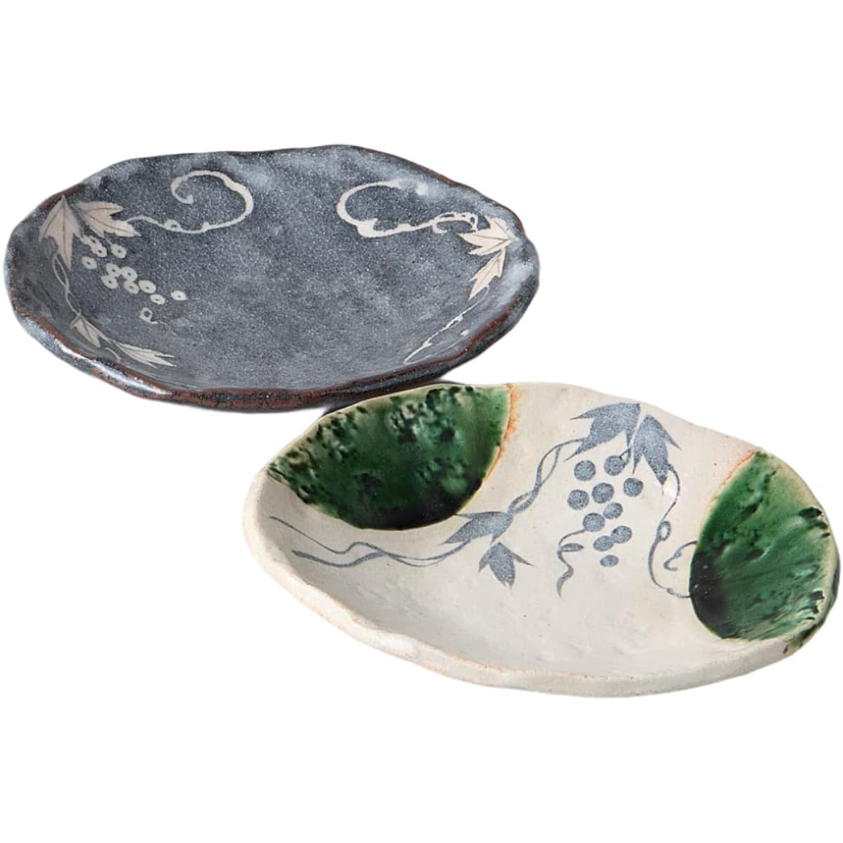 Ale-net Medium Plate 16.8 x 18 x H3.3cm Tamayama Kiln Grape Crest Pair Oval Plate Pottery Mino Ware