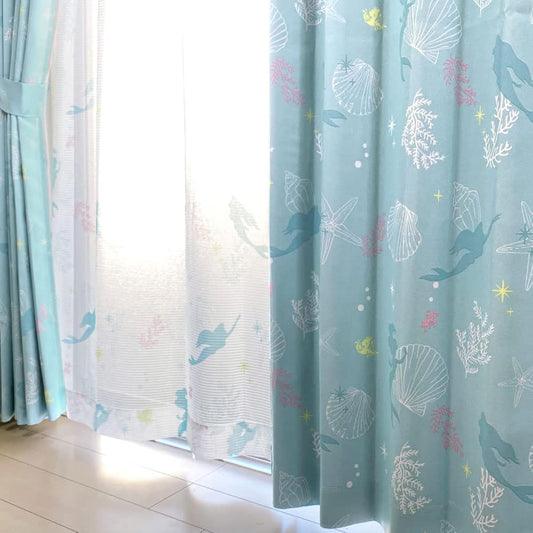 Disney Ariel Disney Grade 2 Blackout Heat Shielding Curtain Lace Set of 4 Width 100 x 200cm Length Disney Princess Little Mermaid Washable Character SB-555-D/SB-556-D