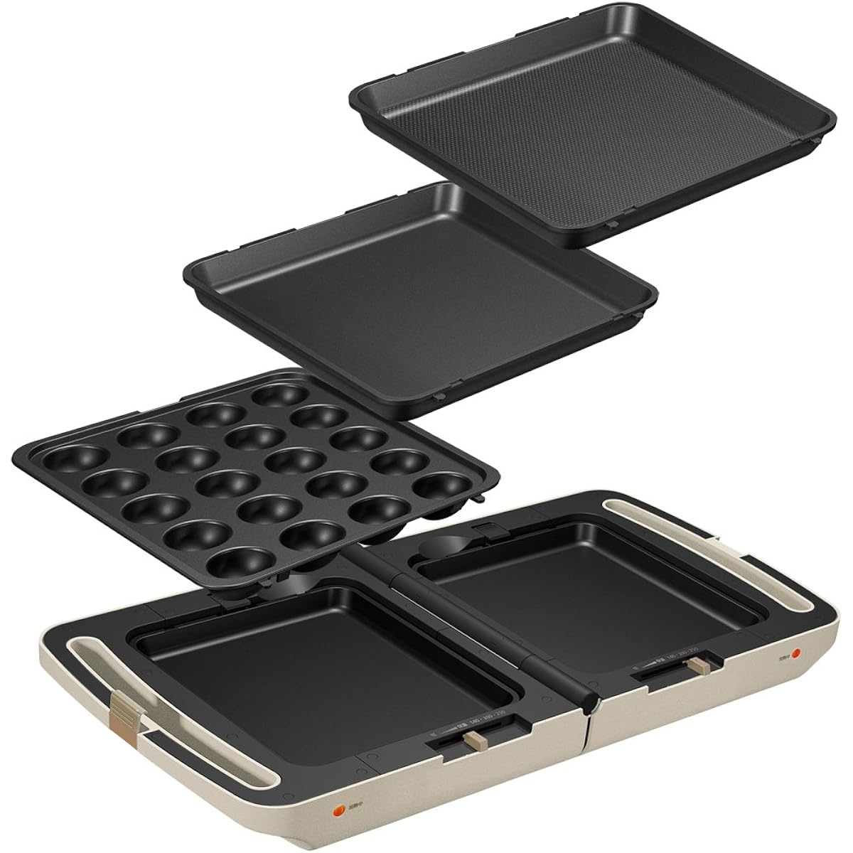 Iris Ohyama Hot Plate Takoyaki Flat Hot Plate Dimple Plate 3 Pieces Folding Double Sided Square Type Left and Right Independent Temperature Setting Ivory DPO-133-C