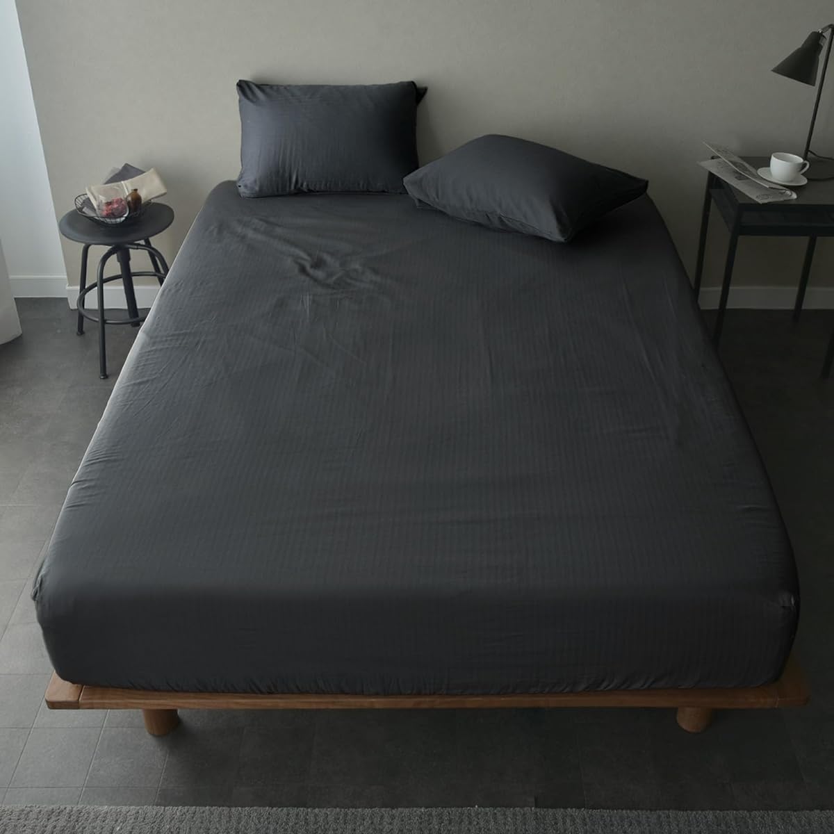 Japanese bleached double gauze fitted sheet, queen gauze, made in Japan, 100% cotton, Japanese bleached, recommended by the Atopy Association, bed sheet, stylish, Scandinavian, Japanese bleached double gauze (queen, charcoal gray)