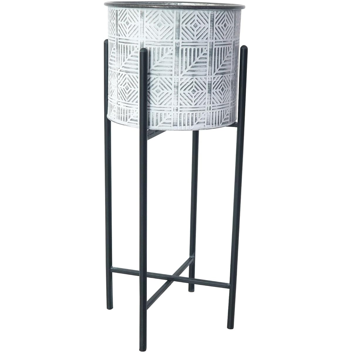 SPICE OF LIFE Pot Cover SCANDINAVIAN Metal Round Pot with Iron Stand L Size Silver x Black Width 32cm Depth 32cm Height 74cm Assembly Type FJGT5013