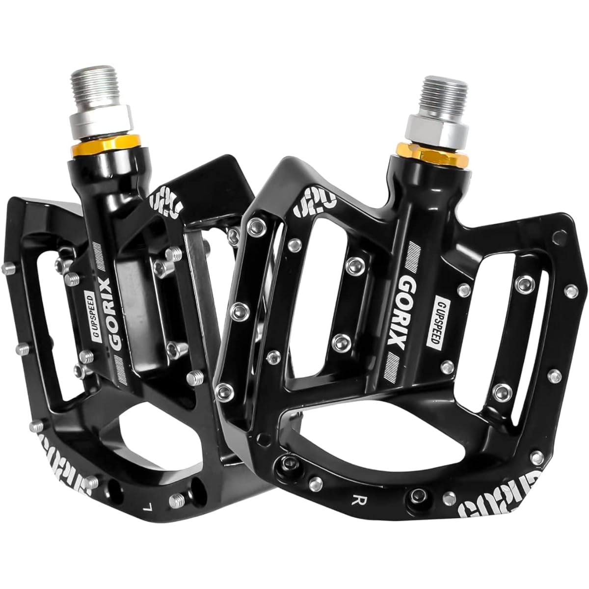 GORIX Bicycle Pedal, Flat Pedal, Aluminum, Non-slip Pin (GX-FY960), Wide, Sturdy, Durable, Black, Stylish, Cool, CNC Processed Cycle Pedal, Road Bike, Cross Bike, MTB and Other Bicycles