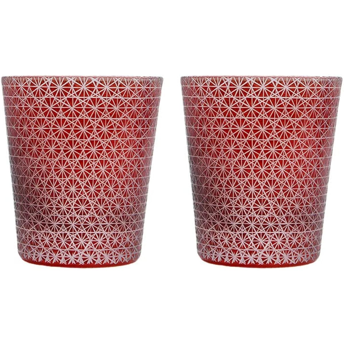 Kiriko Kiriko Pair Kiriko Glass Kiriko Rocks Glass Cold Sake, Shochu, Mixed with Water, Mixed with Hot Water, Celebration, Birthday, 60th Birthday, Present, Gift Kiriko Chikuku (Red & Red)