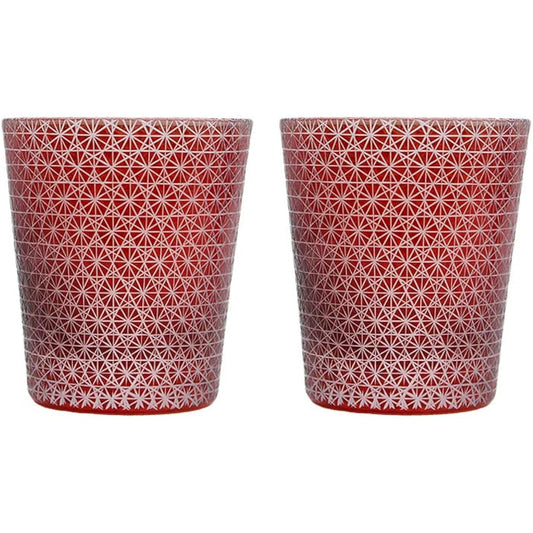 Kiriko Kiriko Pair Kiriko Glass Kiriko Rocks Glass Cold Sake, Shochu, Mixed with Water, Mixed with Hot Water, Celebration, Birthday, 60th Birthday, Present, Gift Kiriko Chikuku (Red & Red)