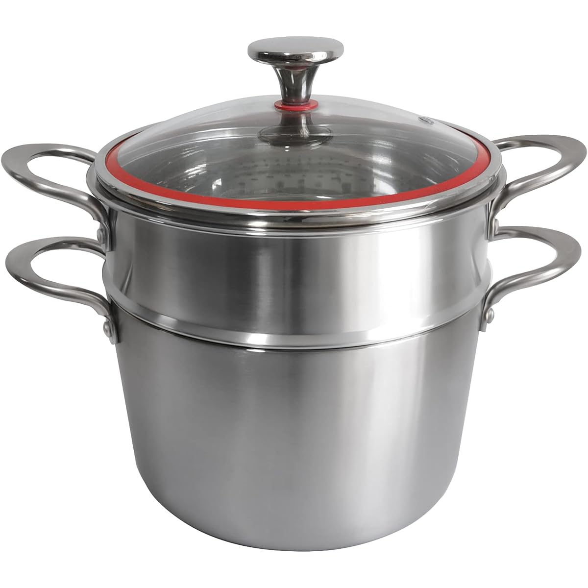 YOPO Steamer, Two-Handed Pot, 22CM, IH Pot, Fully Triple-Layered Steel, High Thermal Conductivity, Glass Lid Included, Unpainted, 18-10 Stainless Steel, Long-lasting, Dual-purpose Pot, Gas Fire, IH Compatible, Dishwasher Safe