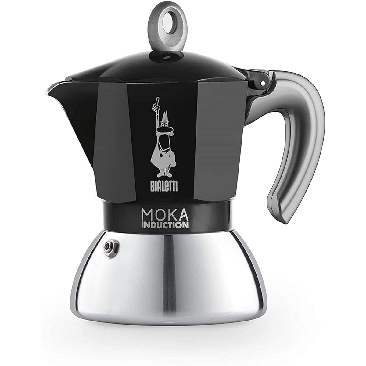 Bialetti New Moka Induction Coffee Maker Moka Pot, Aluminum, Black: Made in Italy, 4 Cups 200ml