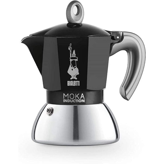 Bialetti New Moka Induction Coffee Maker Moka Pot, Aluminum, Black: Made in Italy, 4 Cups 200ml