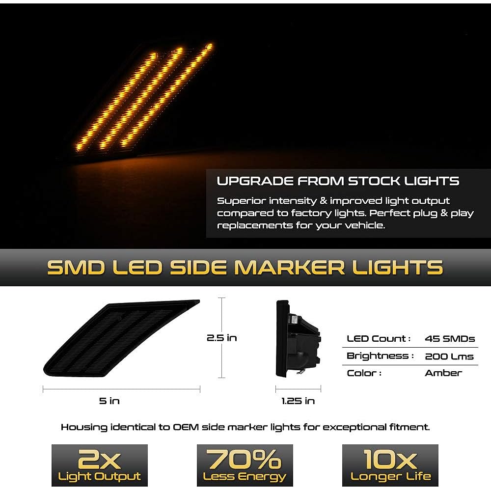 VIPMOTOZ Smoke Lens Full Amber LED Front Side Marker Light Parkin Grand 2013-2020 Scion FR-S Subaru BRZ TOYOTA 86 Driver & passenger seat side