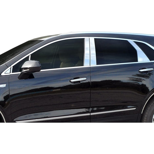 QAA is compatible with the 2017-2020 Cadillac XT5 12 Piece Stainless steel pillar post trim, two front pillars and one triangle piece, mirror front PP57263