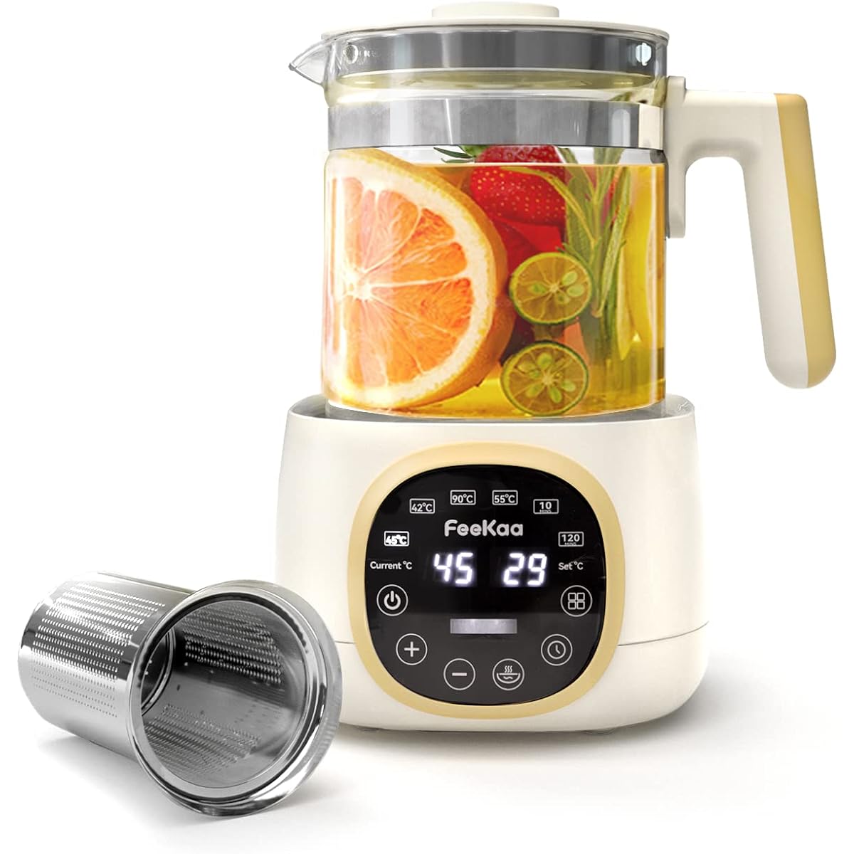 Feekaa Electric Kettle Glass Kettle Temperature Adjustment (±1℃) With Heat Retention Function Reservation 1.3L Water Boiling Kettle for Tea/Coffee/Powdered Milk/Hot Water/Instant Ramen Electronic Kettle Milk Preparation Pot Heat Resistant Glass Tea Strai
