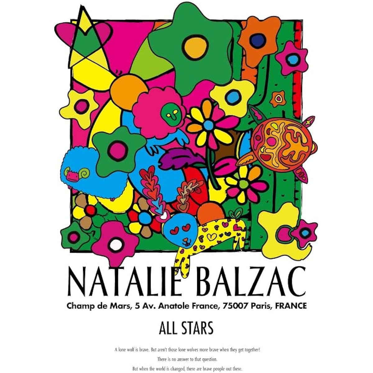 Poster A2 Framed Art Poster NATALIE BALZAC ALLSTARS Stylish Interior Colorful Pop Rabbit Turtle Star Plant A2 (420 x 594mm) With Frame