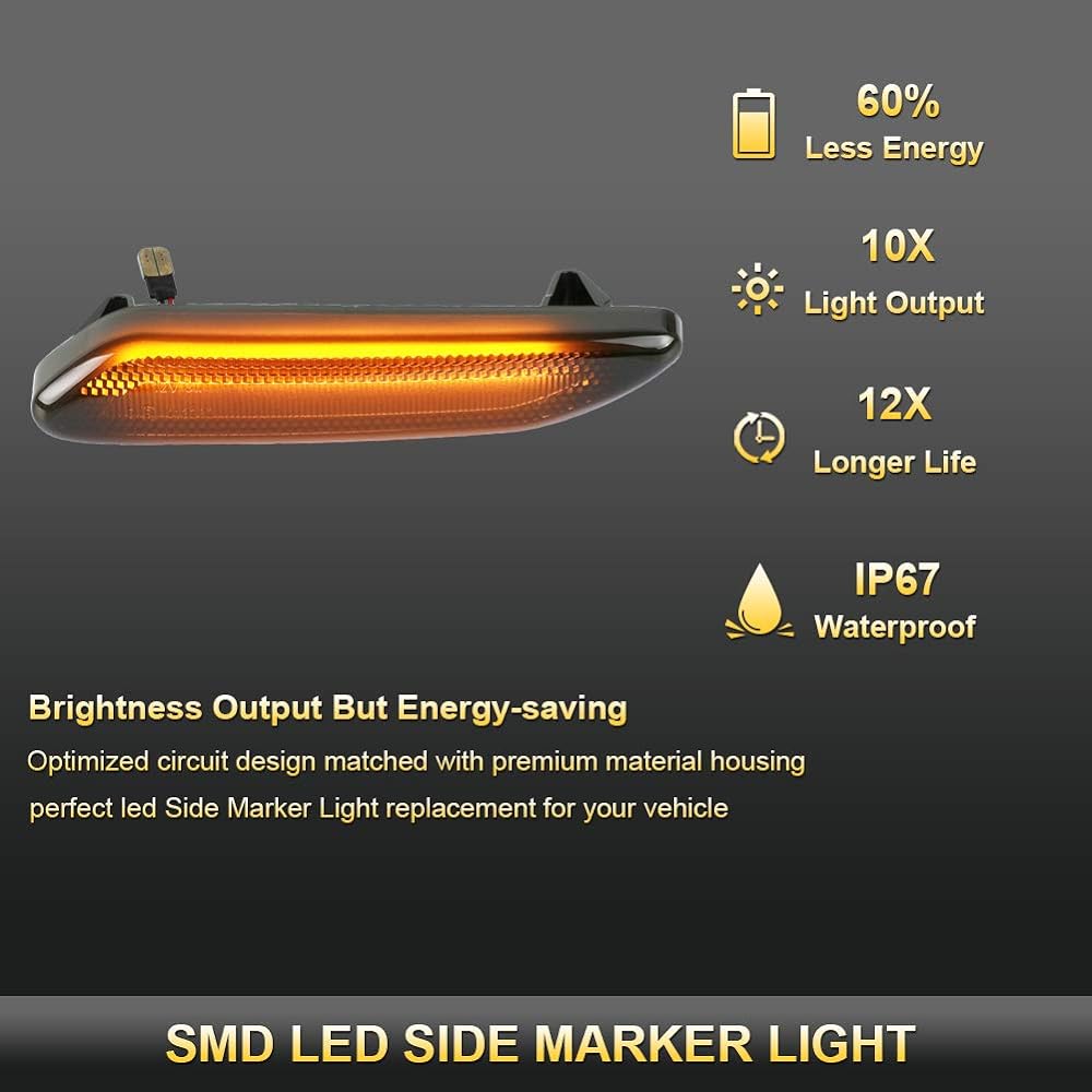GEMPRO LED Front Fender Marker Light Assembly Smoke Lens Winker Lamp Replacement 2011 2012 2014 2015 2016 Mini Cooper R60 R61 2 for Countryman Paceman