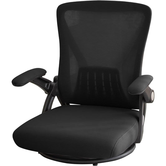 Melvint Seat Chair, Swivel Chair, "360° Rotation", Chair that won't hurt your lower back, High resilience seat, Tatami chair, Excellent ventilation, Mesh, Flip-up armrest, Middle back chair, Office, Remote work (Black, Width 62cm x Depth 55cm x Height) l