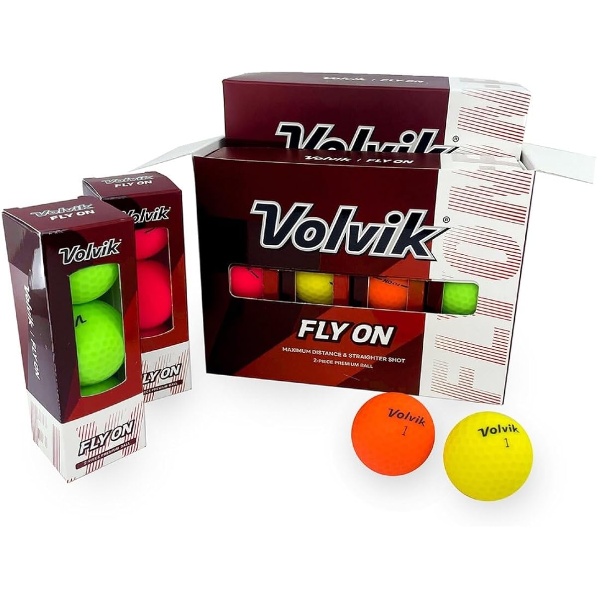 Volvik Volvik Flyon Golf Ball Matte Finish 2 Piece Construction 24 Balls Multicolor (Orange, Green, Yellow, Red)