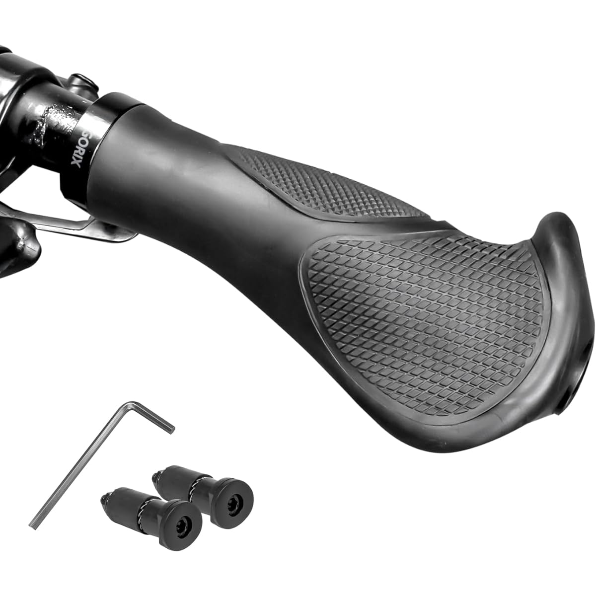GORIX Bicycle Grip Ergo Grip Cross Bike MTB Black (GQZ556) Handle Grip Lock-on Shock Absorption Anti-Slip Black x Black Bicycle Cycle Grip