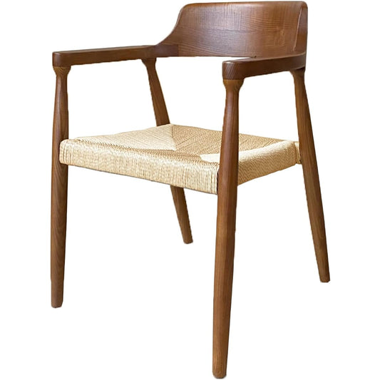 Gen of Tansu Dining Chair Single Item with Arms Ash Wood High Durability Solid Paper Cord Scandinavian Simple Chair Living Chair Brown (Seat: Paper Cord) 80500011 (86413)