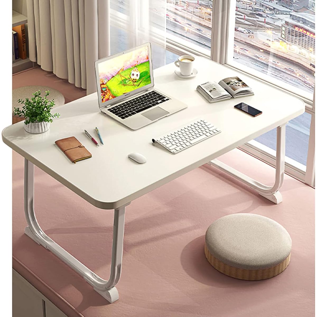 L STYLE Folding Table, Folding Table, Low Table, Folding Table, Bed Table, Computer Desk Low Table, Folding Mini Table, Living Alone, Multifunctional, Laptop Table, Side Table, PC Desk, Large Capacity Surface, Lightweight, Study, Bed, Sofa, Meal, Availab