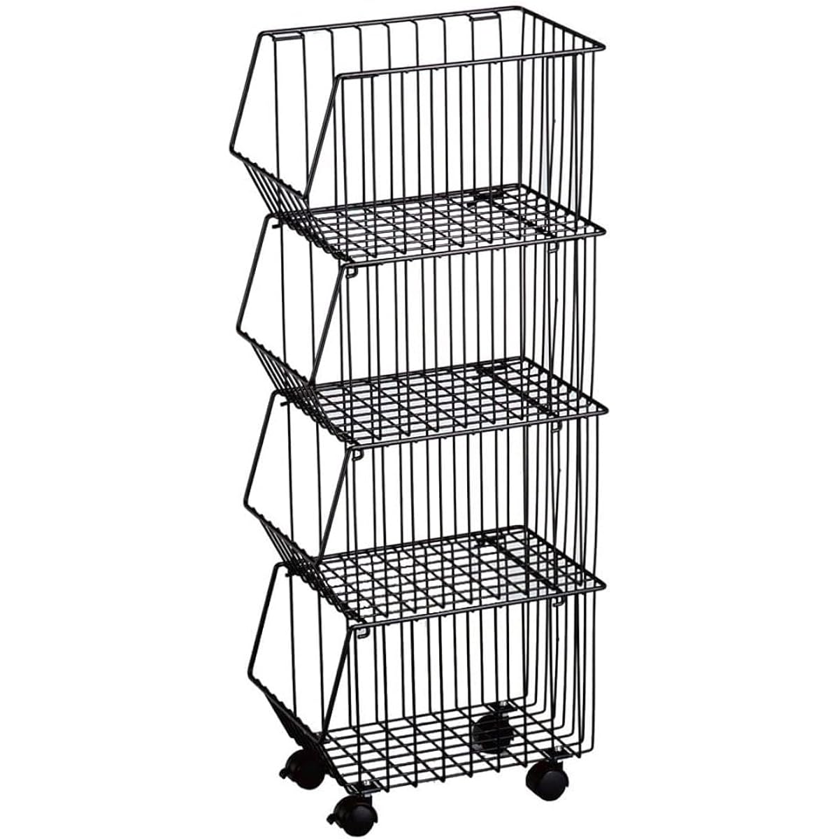 Shimomura Planning Made in Japan Storage Basket Wire Basket 4 Tiers Stacking Basket Black 16751
