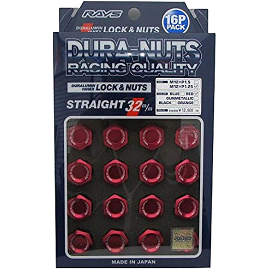 [RAYS] Duralumin Lock & Nut Set for L32 4H M12X1.25 Red Anodized 74020001118RD