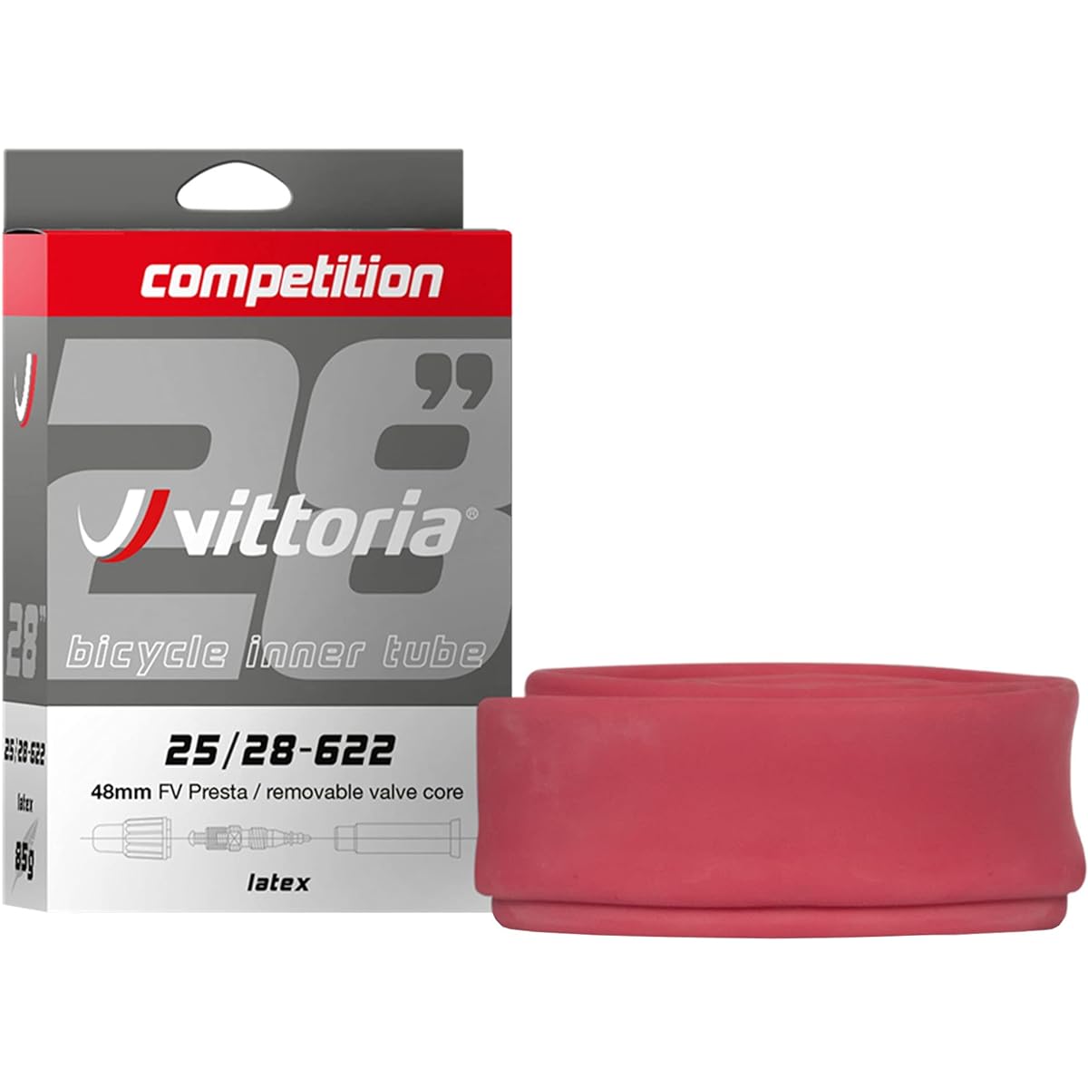 Vittoria Competition Latex Tube [COMPETITION LATEX TUBE] 48mm (FV/RVC [2 Piece Valve]) Presta Valve Nut/Cap Included Bicycle Tube