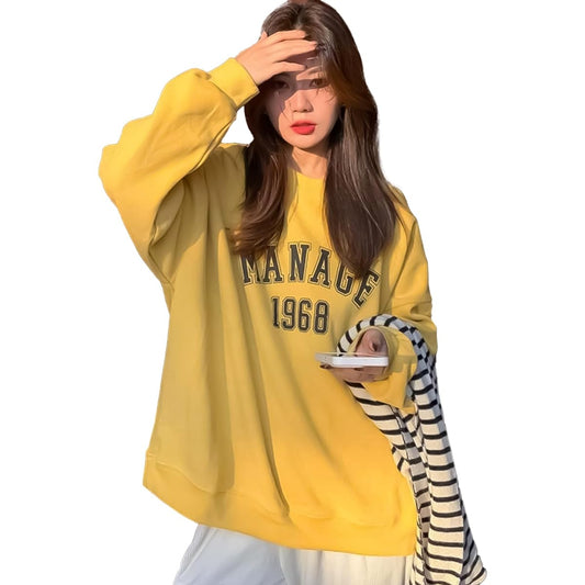 [newNE] English Logo Oversized Sweatshirt, Women's, Long Sleeve, Sweatshirt, Casual, Body Covering, Spring, Autumn