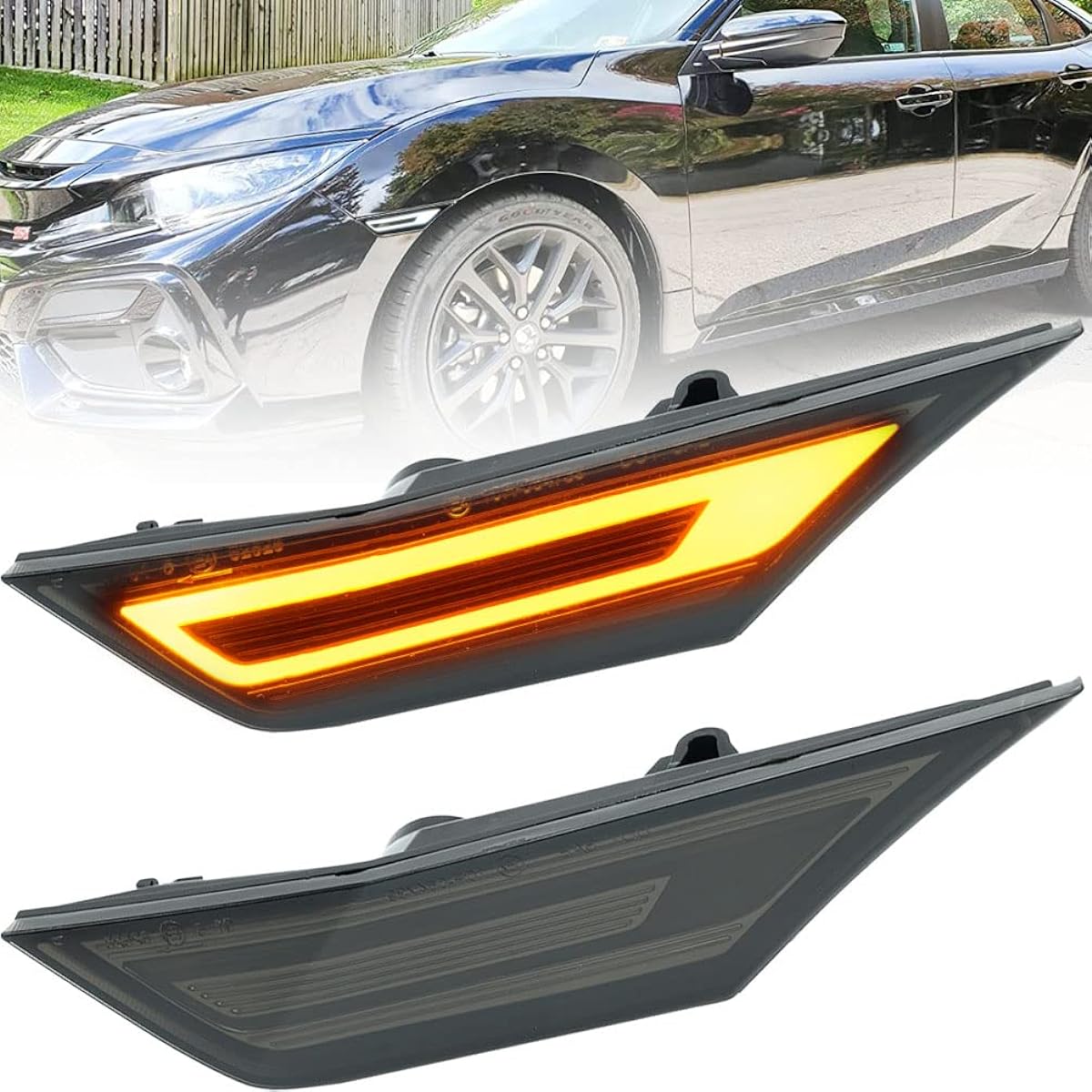 NJSBYL Switchback LED Civic Side Marker Light Replacement 2016-2022 Honda Civic Sedan Coupe Hatchback Satchback Satching Amber/White LED Winker Injikator Parking Parking Parking Parking Park Lamp Light OEM# H02551127N