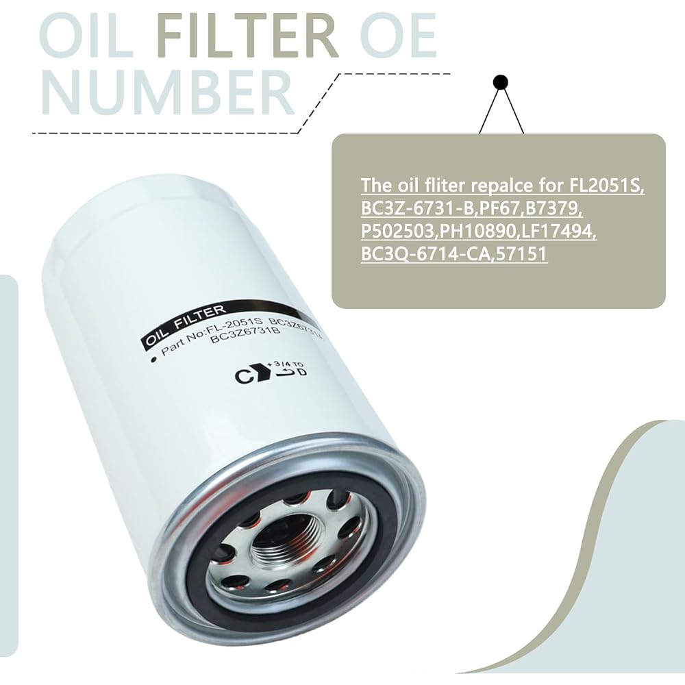 Oil Filter 6.7L Diesel Engine Power Stroke replacement FL2051S BC3Z-6731-B, BC3Q-6714-CA Diesel Oil Filter Ford F250 F350 F550 F550 F650 F650 F750 2011-2022 With oil filter seal ring