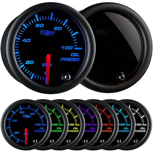 GLOWSHIFT Color 7 Color 100PSI Hydraulic Gauge Kit with Electronic Sensor Black Dial Smoke Lens Car & Truck 2-1/16 inch 52mm