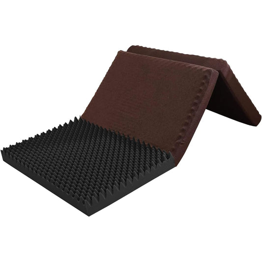 Qucover Mattress Single Tri-Fold Folding Mattress Tri-Fold Mattress Foldable Mattress High Resilience Extra Thick 10cm Hard 190N 25D Textured Bamboo Charcoal Deodorizing Body Pressure Dispersion Point Support (Brown, S | Polyester Cover)