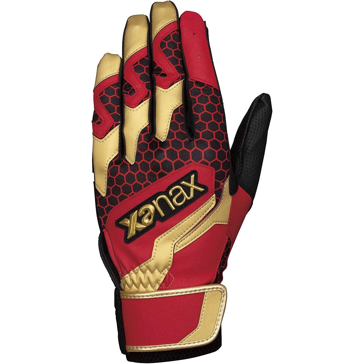 Xanax Batting Gloves Both Hands Red x Gold (2307) M BBG102