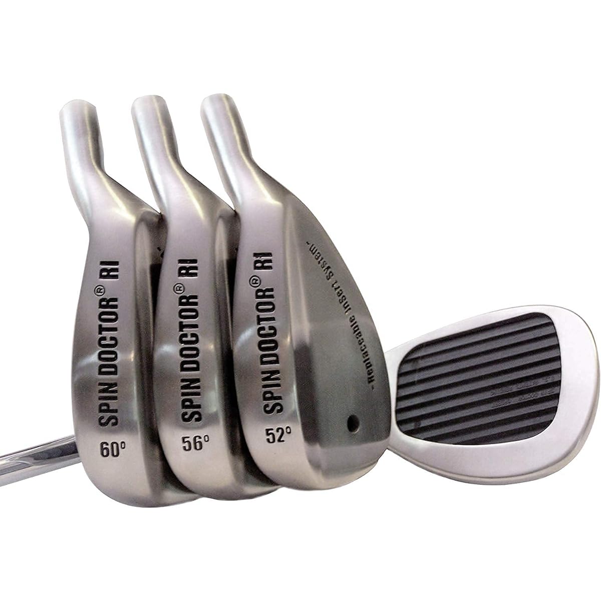 Spin Doctor RI Golf Wedges with Interchangeable Insert System | Steel Wedges | New 52° Pitching Wedge, 56° Sand Wedge, 60° Lob Wedge - Reverse Groove and Titanium Insert - Right Hand (Set of 3)