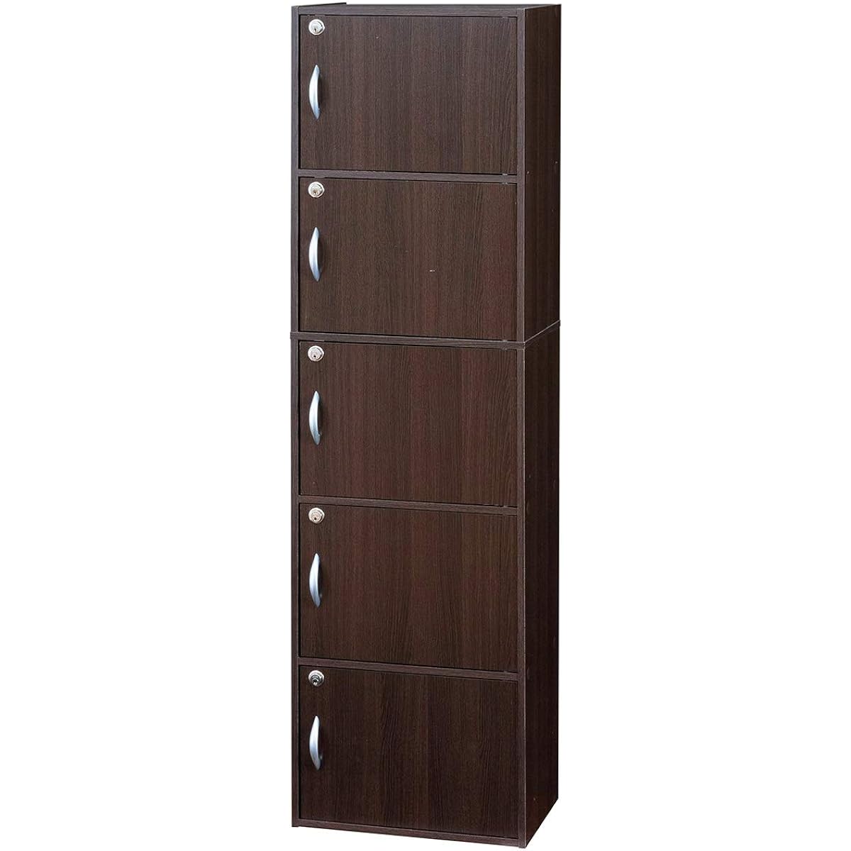 Kuroshio 5 Tier Box with Lock R Brown Width 42cm Key Large Capacity Office Bookshelf 039445