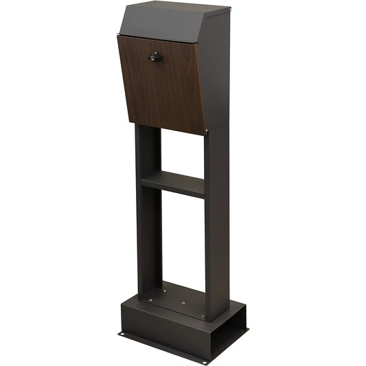 MOJYU Stand Post Fiore Dark Gray/Brown Wood Grain SDM-019 Post Mailbox Mailbox Stylish Mailbox Delivery Box Scandinavian Style with Lock Freestanding Stand High Type Entrance Home Use