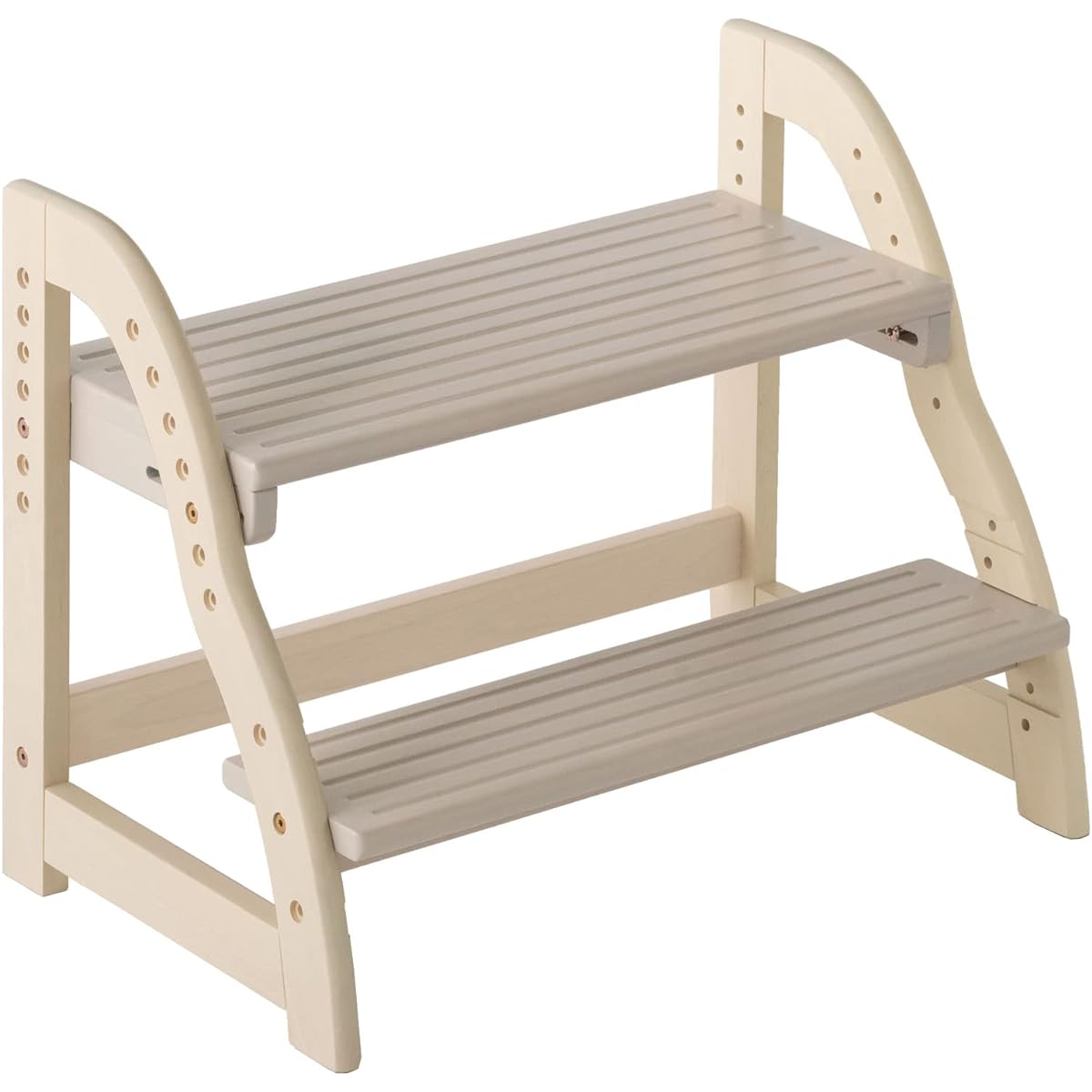 Gen of Dressers Step Stool, 2 Tier Height Adjustment, Natural Wood, Load Capacity 80kg, For Children, Water-Based Paint, Kitchen, Washroom, Kids, Ivory x Greige 49600837(90167)