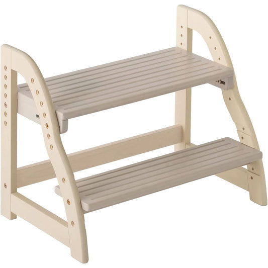 Gen of Dressers Step Stool, 2 Tier Height Adjustment, Natural Wood, Load Capacity 80kg, For Children, Water-Based Paint, Kitchen, Washroom, Kids, Ivory x Greige 49600837(90167)