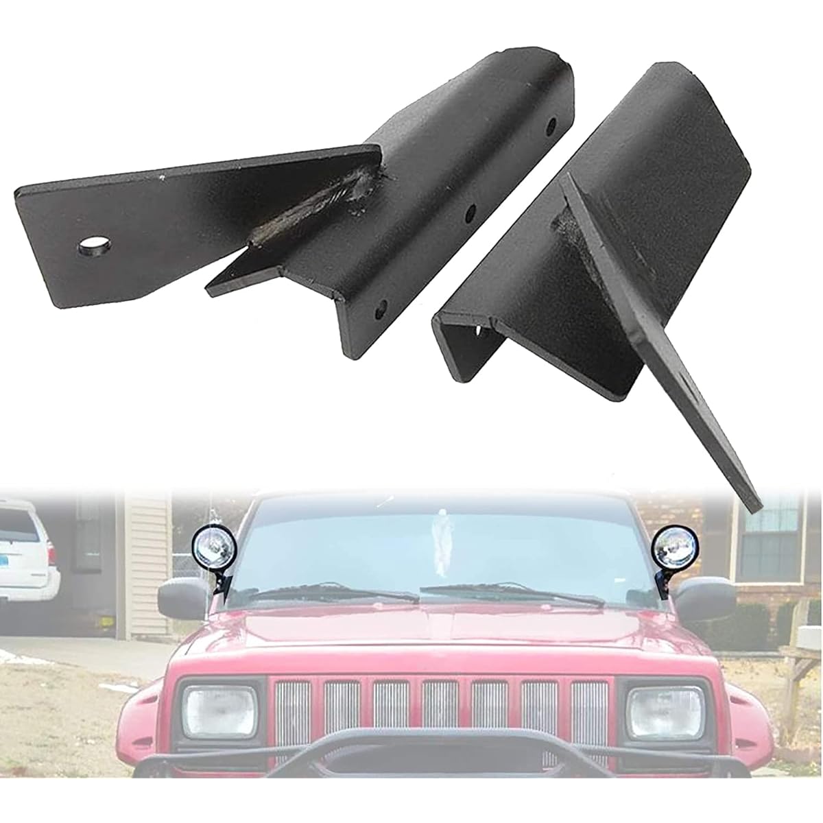 ALAVENTE Wind Glacker Light Bracket Pillar Lower Front Girous Mount Bracket JEEP CHEROKEE XJ 4WD/2WD 1984-2001, COMANCHE MJ 4WD/2WD 1986-1992 (Pair, Black)