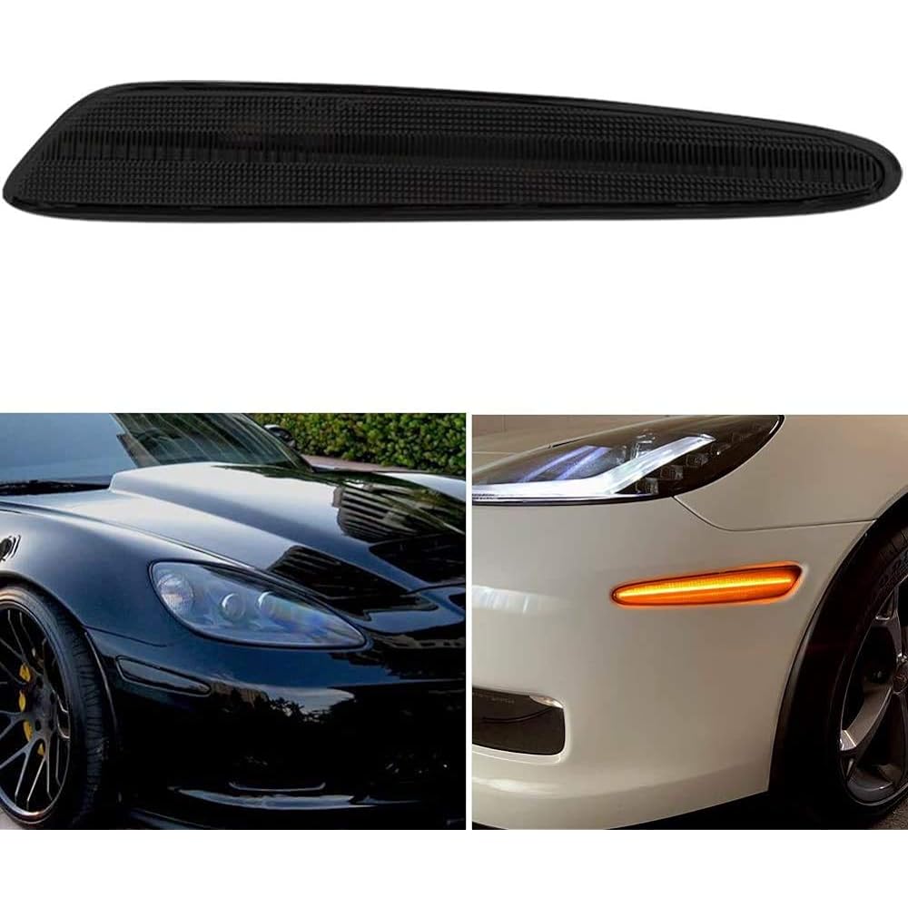 MINGRUI Test Full LED Side Marker Light Kit Chevrolet Colbet C6 2005-2013 Amberfront+Redria Winker Lamp Replacement OEM #10316651 10316652 Bumper Reflector Light 4 Smoke Lens