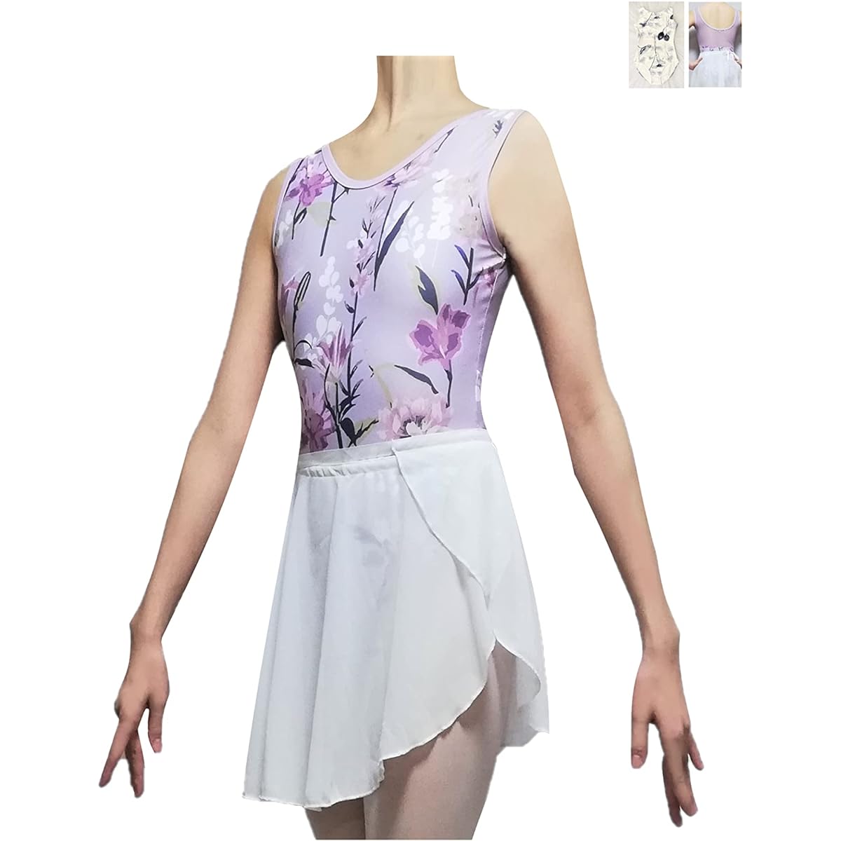 [ProDance] ProDance Lavender White Floral Tank Top Mesh Logo No Bust Cup Ballet Leotard PLT009P