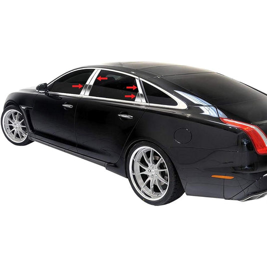 Made in the United States. 2011-2015 JAGUAR XJ 8pc Compatible with stainless steel chrome pillar post trim of diagonal and triangular pieces.
