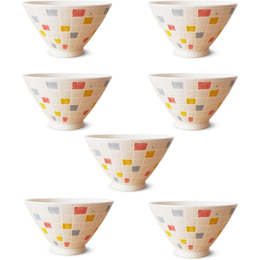J-kitchens 7 Piece Tableware Set Stained Lattice Bowl Small Hasami Ware Made in Japan
