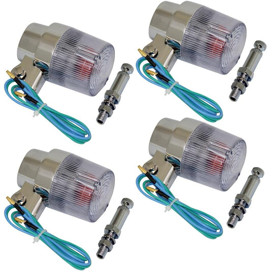 General Purpose Round European Turn Signal Clear with Mounting Stay Set of 4