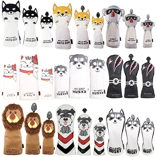 Golf head cover for driver 1 piece/wood FW 2 pieces/utility UT 1 piece waterproof specification with conversion tag 4 piece set Akita dog koala cat husky dog