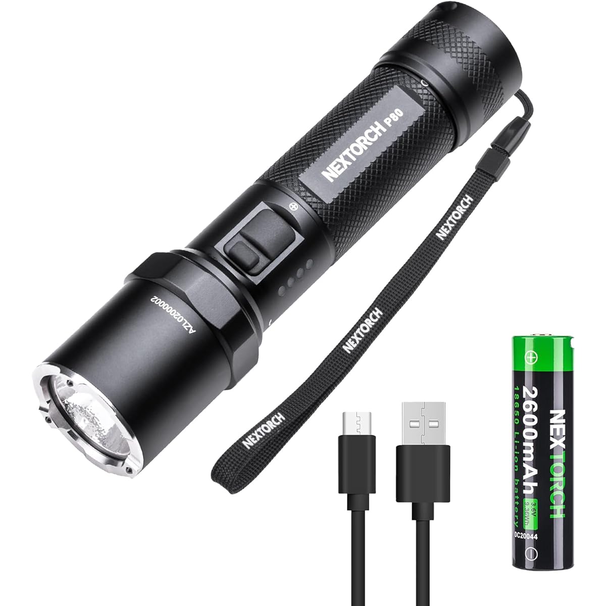 NEXTORCH P80 Flashlight LED Powerful High Brightness 1300 Lumens Powerful Flashlight Handy Light Security Strongest Type-C USB Rechargeable 5 Dimming Modes Strobe Long Operation IPX7 Waterproof Outdoor Disaster Prevention Power Outage Countermeasure Emer