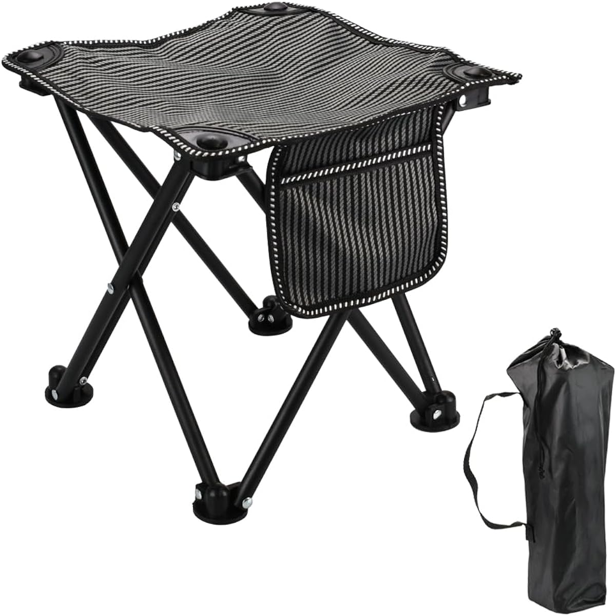 Outdoor Chair, Foldable, Lightweight, Portable, Rest, Cherry Blossom Viewing, Concert, Pocket, Storage Bag (Black Ash)