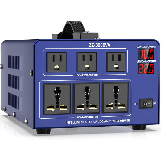 3000VA Transformer 100V 220V Up Transformer Down Transformer 100V-120V/220V-240V Automatic input/output voltage switching Transformer for both domestic and overseas use Step-down/step-up type Free conversion Portable transformer Compatible with overseas