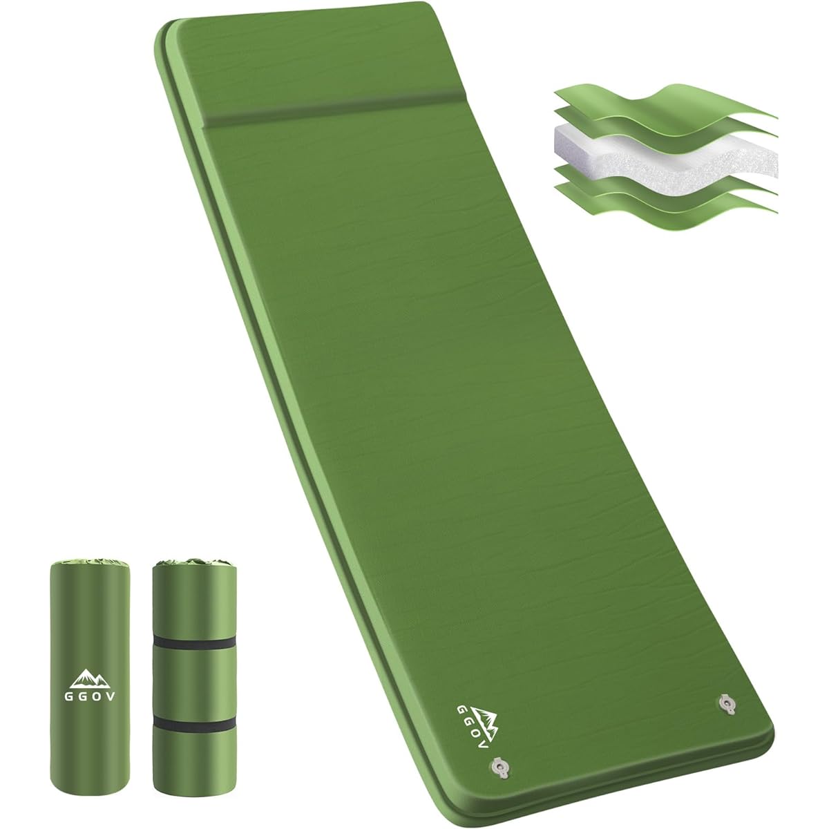 GGOV Air Bed Camping Equipment 20 Seconds Automatic Inflation Thick 26D High Density Elastic Foam Load Capacity 350kg Includes Pillow 9.5 R