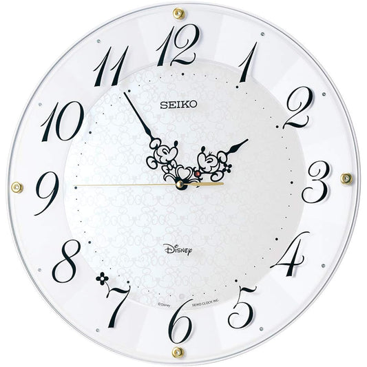 Seiko Clock Wall Clock Character Adult Disney Mickey Mouse Minnie Mouse Radio Wave White Pearl Diameter 327 x 46mm FS513W
