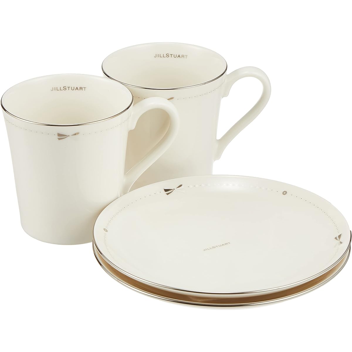 NARUMI Tableware Set JILL STUART White Ribbon Pattern Set for 2 People Stylish Cute 4 Piece Set Made in Japan Gift Box Included 41635-33357